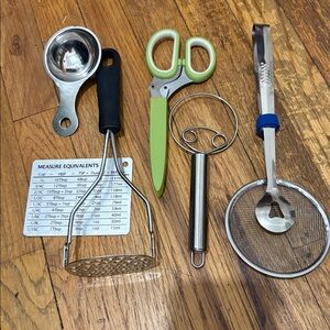 Stainless Steel HERB SCISSORS Cooking Set w/ frying tongs, Swedish whisk ETC